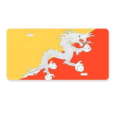 Imagem de DIYthinker Bandeira nacional do Butão da Ásia, placa de licença decoração de aço inoxidável para automóveis