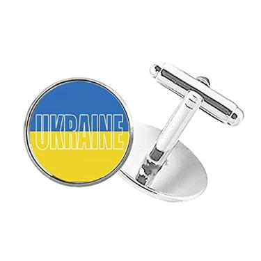 Imagem de DIYthinker Abotoaduras com botão redondo e nome da bandeira da Ucrânia