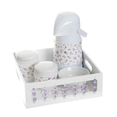 Imagem de Kit Higiene Com Porcelanas E Capa Borboleta Lilás Quarto Bebê Menina -