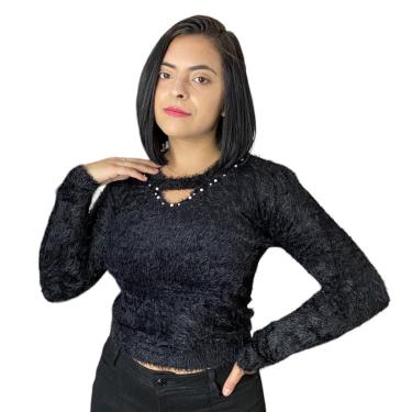Imagem de Blusa Pelinho Pelo Felpudo Feminino Inverno Frio Cropped-Feminino