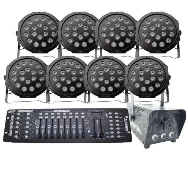 Imagem de Kit 8 Par Led 18 Leds + Máquina De Fumaça 600W+ Mesa Dmx 512