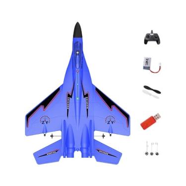 Imagem de Fancyes Drone RC Planador, brinquedos voadores ao ar livre, para usar, avião RC com luzes LED, avião RC para adultos iniciantes meninas meninos, azul