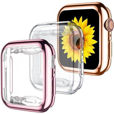 Imagem de GEAK Compatível com Apple Watch Case de 41 mm, película protetora de tela macia HD de alta sensibilidade para Apple Watch Watch 41 mm com capa protetora antiqueda para iWatch Series 8/7 pacote com 3 transparente/ouro/rosa