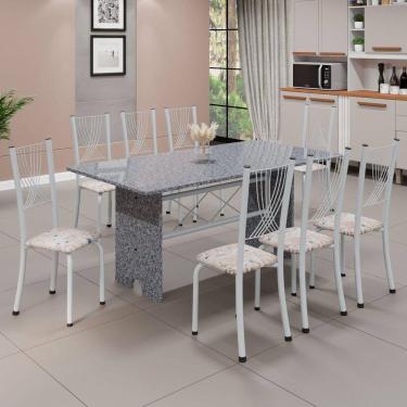 Imagem de Conjunto de Mesa Tampo de Granito Ocre com 8 Cadeiras Lorena Yescasa Botanic Bege/Branco