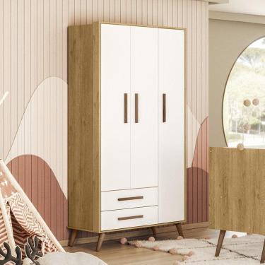 Imagem de Guarda-roupa 3 Portas com 2 Gavetas Retrô Freijo Toq/Branco Acetinado