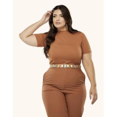 Imagem de Kit 2 Blusa Lisa Gola Alta Plus Size Estilosa Malha Elegante Social Ma