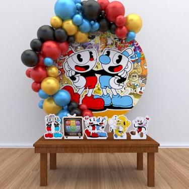 Imagem de Kit Decoração Painel Redondo Festa de Aniversário Infantil Cuphead
