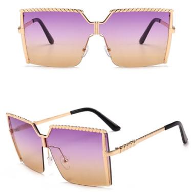 Imagem de Óculos de sol quadrados oversize feminino metal meia armação gradiente óculos de sol femininos, lente amarela c3 roxo