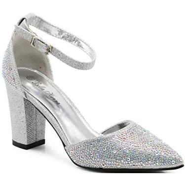 Imagem de Enzo Romeo Ivka sandália feminina bico fino alto médio grosso salto bloco sexy tira no tornozelo bailarina vestido de balé casamento patente Harlow sapato escarpim, Strass prate, 35