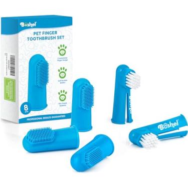 Imagem de Conjunto de escova de dentes para cães Boshel – 8 unidades incluem 6 escovas de silicone + 2 escovas de dentes de nylon para cães e gatos – Aprovado – cuidados bucais dentários – Kit de cuidados com os dentes e gengivas para animais pequenos, médios e grandes