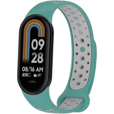 Imagem de Pulseiras NSmart_store com encaixe de metal compatíveis com MI BAND 8 - New version (MI BAND 8, Verde com Branco NK)