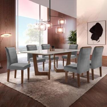 Imagem de Conjunto Sala De Jantar Nápoles Tampo Vidro/mdf com 6 Cadeiras Luísa Smart Plus Cel Móveis Chocolate/off White/cinza