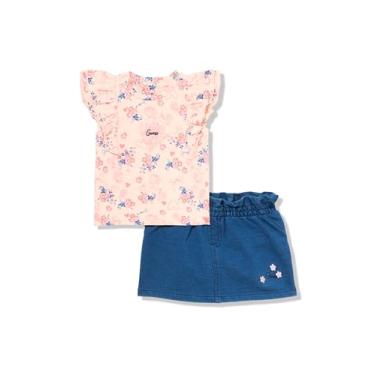 Imagem de GUESS Camisa de algodão orgânico de manga curta e saia jeans para bebês meninas, Estampa floral rosa romântica, 3