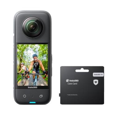 Imagem de Insta360 Kit de cartão X3 Care – Câmera de ação 360 à prova d'água com sensores de 1/2 polegada 48MP, vídeo HDR ativo 5,7K 360, foto 72MP 360, lente única 4K, modo Me 60fps, tela sensível ao toque de