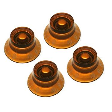 Imagem de Vintage Forge Puxadores de sino de chapéu âmbar para guitarra elétrica Epiphone Les Paul Import (conjunto de 4) serve para 18 potes de eixo dividido com estrias grossas alfa (métricas) embutidas LB18M-AM4