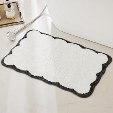 Imagem de Ohocut Tapetes de banheiro de microfibra de luxo, branco e preto, tapete de banho fofo estético elegante para banheiro, banheira, piso, pia, chuveiro, antiderrapante, absorvente, 81 x 50 cm