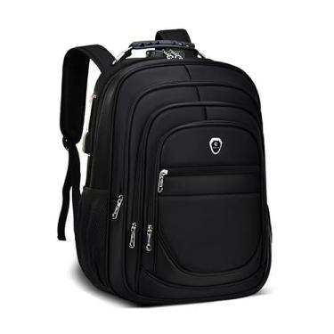 Imagem de Mochila Para Laptop Notebook Bolsa Casual Escola Trabalho Viagem Feminina Masculina Senha Trava Anti Furto Cabo Usb Auxiliar (PRETO)