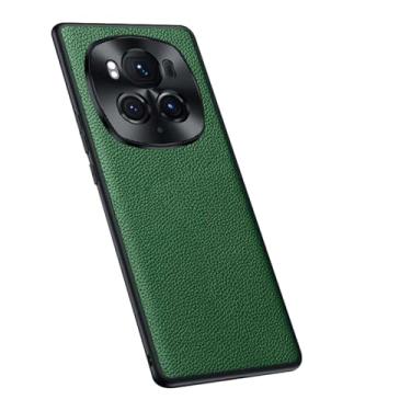 Imagem de POYUFRG Capa para Honor Magic 6 Pro/6, capa de couro de luxo fina galvanizada com moldura TPU com proteção total para câmera à prova de choque, verde, 6Pro