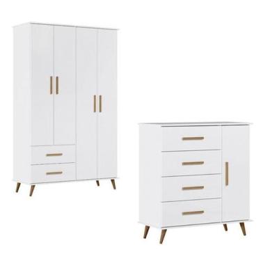 Imagem de Quarto Infantil Retrô Noah - Roupeiro 4 Portas + Cômoda com Porta - Br