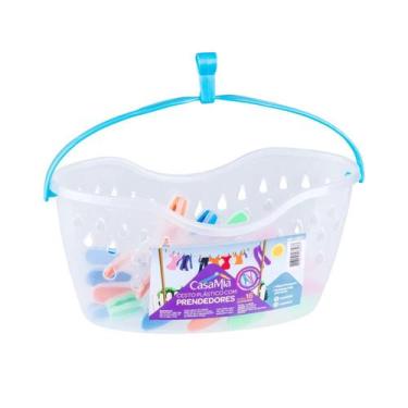 Imagem de Kit Cesta 16 Pregadores De Roupas Prendedores Varal Casamia, Colorido