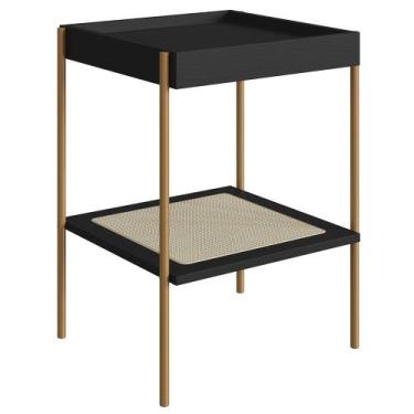 Imagem de Mesa Lateral Com Prateleira Pé Metal Arlo A10 Nero/Dourado - Mpozenato