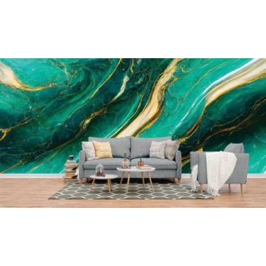 Imagem de Papel de Parede Painel 3D Mármore Verde e Dourado  4M Revestimento Aut