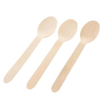 Imagem de Kit 10 Colher De Madeira Descartável Refeição Biodegradável Festa 16cm