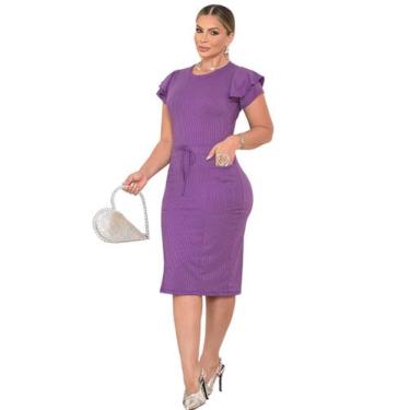 Imagem de Vestido feminino Midi Canelado com bolso Estilo Casual  Acinturado - S