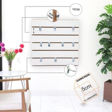 Imagem de Painel Canaletado Branco em Mdf 0,61 x 0,61m + 10 Ganchos de 5cm Zinca