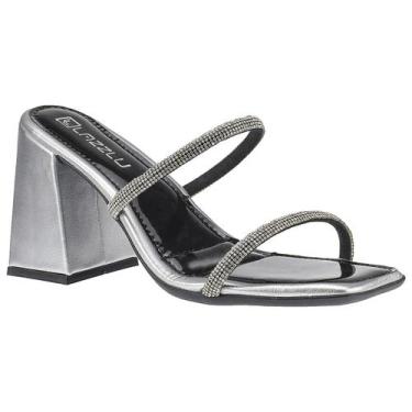 Imagem de Sandália Feminina Salto Bloco Grosso Tamanco Brilho Strass Quadrado Mé