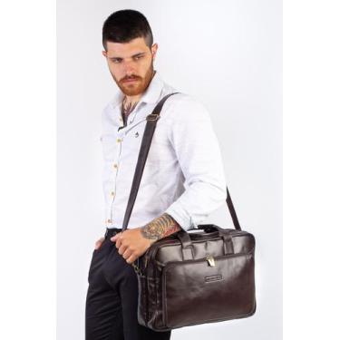 Imagem de Pasta executiva de couro Vitor preto Masculino - Vira Vento, Café