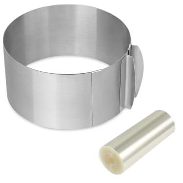 Imagem de Anéis de bolo para molde de mousse de acetato, conjunto de colar de bolo, formas redondas ajustáveis de 15 a 30 cm, rolos de folha de acetato transparente de 14 x 1000 cm