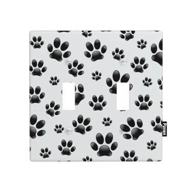 Imagem de Pznen Placa de parede de 2 faixas com estampa de pata, placa frontal com interruptor duplo, filhote de cachorro, patrulha canina, preto e branco, bonito desenho animado para meninos e meninas, quarto