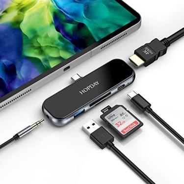 Imagem de iPad Pro Hub, adaptador USB C 6 em 1 2021 2020 12,9/11", dongle para iPad Air 5/4 4K HDMI, porta USB 3.0, leitor de cartão SD/TF, carregamento rápido PD de 100 W, conector de fone de ouvido