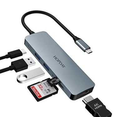 Imagem de HOPDAY Adaptador USB C, hub USB C 6 em 1, adaptador MacBook Pro/Air iPad Pro com saída HDMI 4K, Surface Pro 8 e outros dispositivos tipo C (PD 100 W USB 3.0 TF Card Reader)