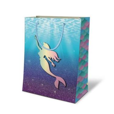 Imagem de Kit 100 Sacolas Papel Sereia 25X17X6Cm Bolsa Festa Infantil - On Store