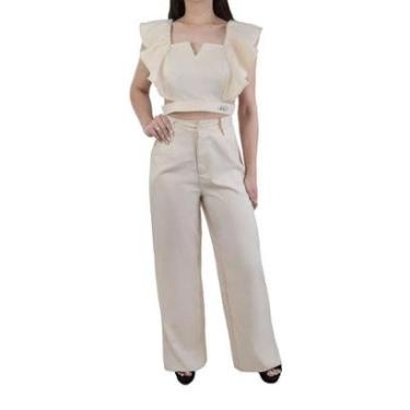 Imagem de Conjunto Feminino Pit Bull Cropped e Calça Bege Caqui - 8500-Feminino