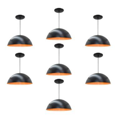 Imagem de Kit 7 Luminária Pendente Meia Lua 34cm Com Interior Laranja Com Fiação