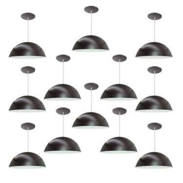 Imagem de Kit 12 Luminária Pendente Meia Lua 34cm Com Interior Branco Brilho Com