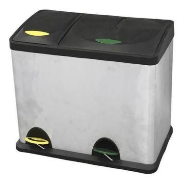 Imagem de Lixeira Dupla Coleta Seletiva - Aço Inox Cromado - 26 Litros - Importa