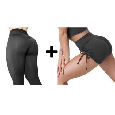 Imagem de Kit Fitness Calça Empina Bumbum + Shorts Empina Bumbum - United, Preto
