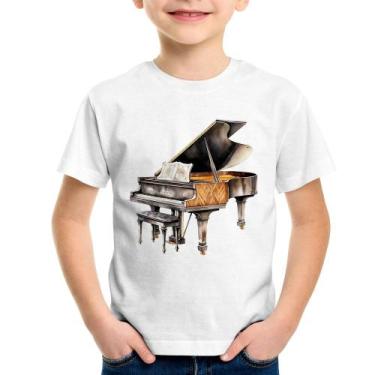 Imagem de Camiseta Infantil Piano Arte - Foca na Moda, Branco, 4