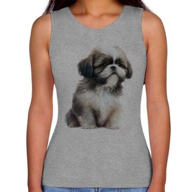 Imagem de Regata Feminina Cachorro Shih Tzu Filhote - Foca na Moda, Cinza, M