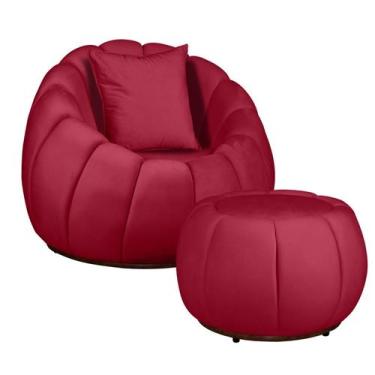 Imagem de Kit Poltrona Base Giratória C/ Almofada e Puff Concha Veludo - Fina Mo