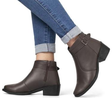 Imagem de Bota Feminina Bredeni Fivela Cano Curto Com Zíper, 37, Cafe, Feminino