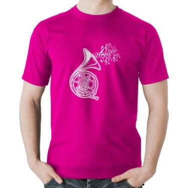 Imagem de Camiseta Algodão Trompa Notas Musicais - Foca na Moda, Rosa, G