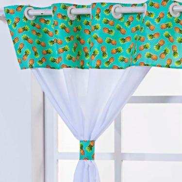 Imagem de Cortina para Cozinha 2,00x1,40 Oxford Com Ilhos e Bando Estampado + Pr