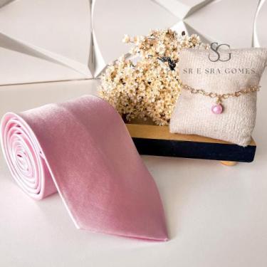Imagem de Kit gravata mais pulseira para padrinhos de casamento rose gravata tec