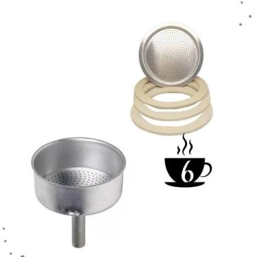 Imagem de Kit Reparo Cafeteira Italiana 6 Xícaras Funil Filtro Borracha - Ke Hom