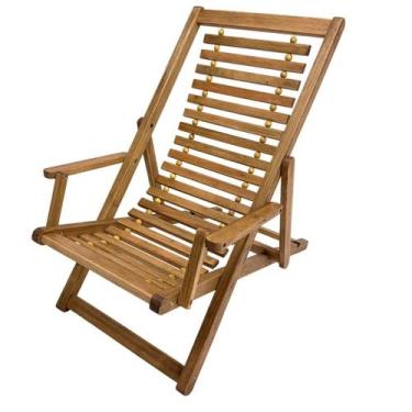 Imagem de Espreguiçadeira Reclinável de Madeira e Cabos de Aço para Praia e Jard